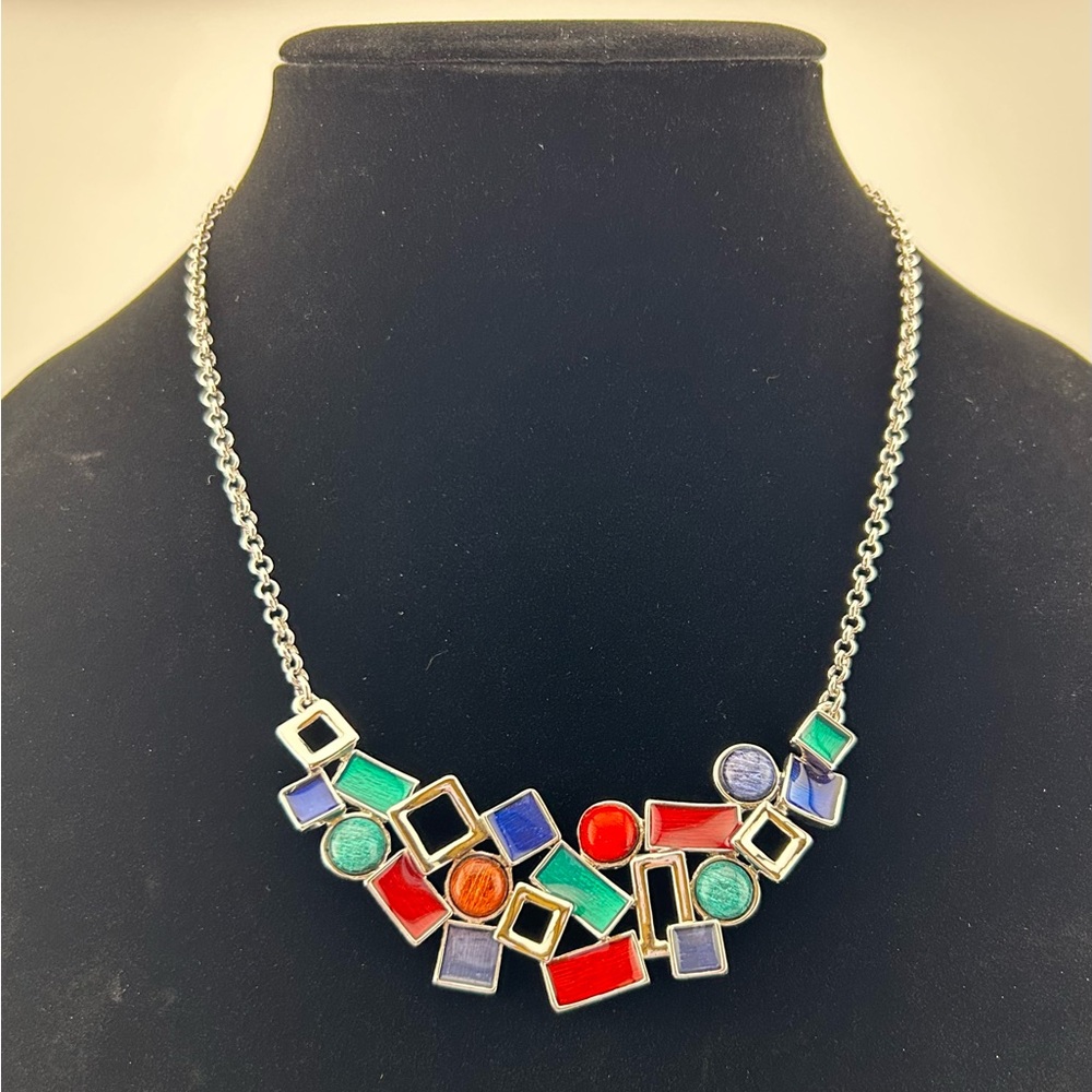🇨🇦 Silver tone with multicoloured metal pendants necklace by Spoutnik
